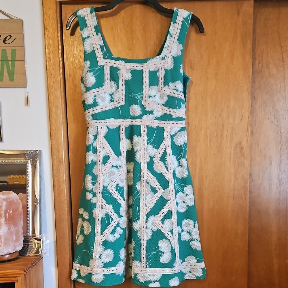 Maeve Green Dress with White Floral Embroidery